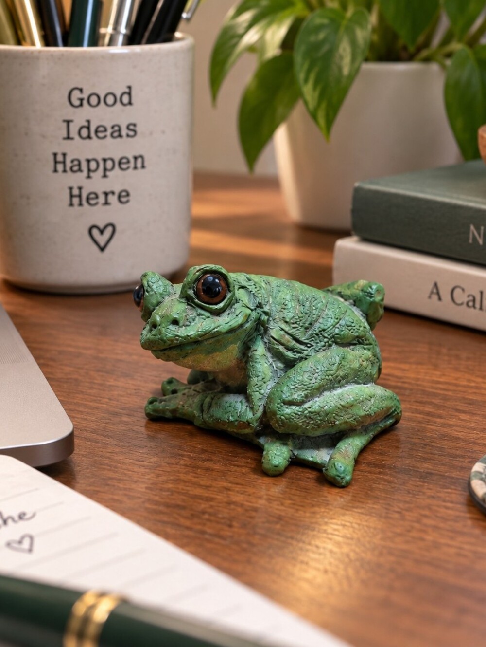 3" Whimsical Green Frog Resin Figurine Desk Decor